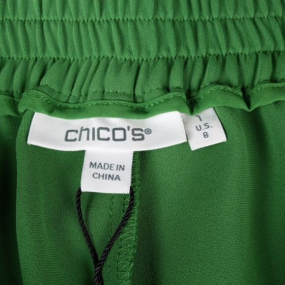 Chico's Wide Leg Crop Pants Kelly Green Eyelet Scallop Hem Sz 8 Preppy NWT $119 - Picture 7 of 14